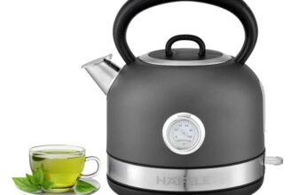 Hafele Dome Plus 2200W, 240V Electric Stainless Steel Kettle with Spout Cover with Analogue Temperature Display, Detachable Micro-Mesh Filter for Lime Scale Filtering, Easy Cleaning (1.7 L,Grey)
