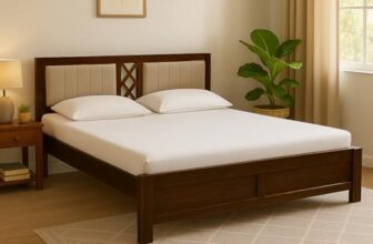 EXCEL HOME Solid Sheesham Wood King Size Bed Without Box Storage | Wooden Double Bed & Upholstered Cushined Headboard for Bedroom | Rosewood, Scratch Resistant Provincial Teak Finish