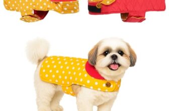 Sage Square Dual-Sided Polka Dot Dog Jacket – Protective Cold-Weather Gear for Pets, Lightweight, Cushioned, Designed for Warmth & Comfort Indoors or Outside (Polka Yellow, S – 14 Inch)