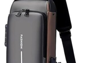 TEKCOOL Sling Bag for Men Stylish Crossbody Backpack for Men & Women, Anti-Theft Chest Bag with USB Charging Port, Messenger Bags, Casual Shoulder Bag (Blue Brown – 17 x 9 x 32 Cm)