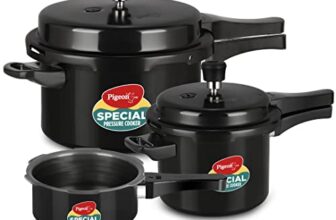 Pigeon by Stovekraft Hard Anodised Aluminium Pressure Cooker Combo – 2 L , 3 L and 5 L Induction Base Outer Lid Cooker (14414, Black)
