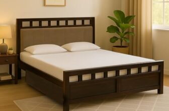 EXCEL HOME Solid Sheesham Wood Queen Size Bed with Drawer Storage | Wooden Double Bed with Drawer Box Storage & Upholstered Cushined Headboard for Bedroom | PT Color Finish