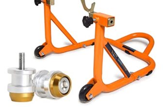 Grand Pitstop Rear Paddock Stand with Swing Arm Slider Spool Bobbin M10 (Black and Orange)
