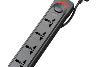 Geonix PowerSpan S4 | Extension Board with 4 Universal Sockets with on Off Button, 3mtr Long Copper Cable, 1500 Watts, 6 Amp Multi Plug for Office & Home Appliances (Black)