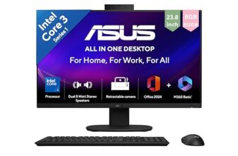 ASUS V440 (2026),Intel Core 3 100U (i3-14th Gen),Intel iGPU,8GB/256GB,FHD,23.8″(60.45 cm),Win 11,M365 Basic(1Y),Office 24,Black,5.46 kg,V440VAB-KBC3005WS,with Wireless Keyboard & Mouse,All in One PC