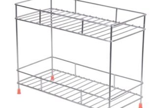 Clazkit Stainless Steel 2-Tier Kitchen Rack, Spice Rack for Kitchen, Accent Shelf Countertop Rack Kitchen Pantry Storage Organizer, Kitchen Racks and Shelves Rack- 20D x 20W x 20H Centimeters