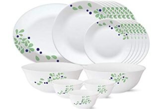 Larah by Borosil – Tiara Series, Foliage, 21 Pcs, Opalware Dinner Set, White