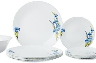 Larah by Borosil Nina Fluted Series Opalware Dinner Set Of 6 Full Plate, 6 Quarter Plates, 6 Veg Bowls and 1 Serving Bowl | Bone-Ash Free Crockery Set for Dining Table (White, 19 Pieces)