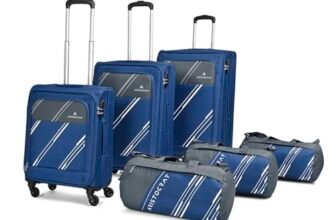 Aristocrat Polyester Trigon Hexa Active Luggage Set of 6-3 Trolley Bags (Cabin 55Cm+69Cm+79Cm) & 3 Duffle Bags 52Cm for Travel with 5 Years International Warranty (Navy Blue,Soft,4 Spinner)