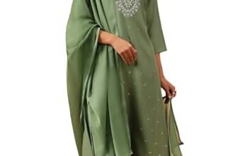 Janasya Women’s Green Rayon Embroidery Straight Kurta Set(JAB25ST02947-M)