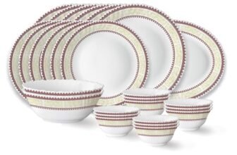 Larah by Borosil Elega Fluted Series Opalware Dinner Set of 6 Full Plate 6 Quarter Plates 6 Veg Bowls, 6 Soup Bowl, 2 Serving Bowl and 1 Oval Rice Plate | Bone-Ash Free Crockery Set (White, 27 Pieces)
