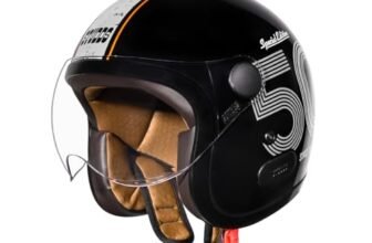 Studds Jet 50 Open Face ISI Certified Helmet | Lightweight with Chopper Visor & Stainless Steel Buckle Black – Grey – L