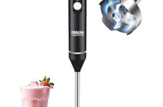 INALSA TurboBlend 450 Hand Blender | 450W Powerful Motor | 2 Speed Control | Stainless Steel Detachable Stem & Blades | Silent Operation | BPA Free | Black/Silver | 1 Year Warranty