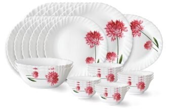 Larah by Borosil Belle Fluted Series Opalware Dinner Set | 27 Pieces for Family of 6 | Microwave & Dishwasher Safe | Bone-Ash Free | Crockery Set for Dining & Gifting | Plates & Bowls | White