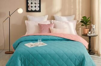 HOMEKART Colour Pop Microfiber Comforter 80×90 Inch | Double Bed Reversible AC Comforter | Soft Quilted Lightweight Blanket | 150 GSM Cozy All Season Comforter (Caribbean Blue)