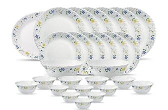 La Opala Diva, Classique Collection, Opal Glass Dinner Set 27 pcs, Twilight Bouquet, White, Standard