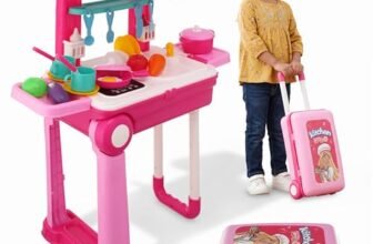 Lifelong Big Kitchen Play Set for Kids 3–8 Yrs | Light & Sound Portable Suitcase Toy Kitchen | 28 Pieces Pretend Cooking Accessories, Stove, Pots, Pans & Play Food |Playset for Girls (Pink, 39*20*12)