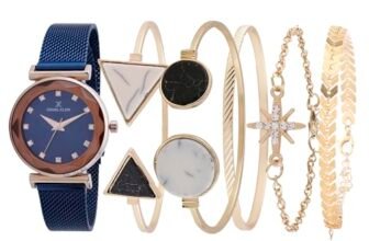 Daniel Klein Stainless Steel Blue Dial Analog Gift Set Watch with Bracelet for Women (Pack of 6) – DKG002-1