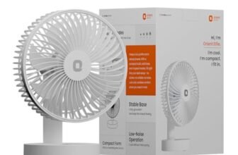 Orient Electric Elfie Rechargeable Personal Fan | 90° Adjustable Airflow | 1800 mAh Battery | 4 Speed Modes | Quiet Operation | USB Type-C Charging | Compact Mini Fan (White)