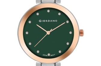 Giordano Eleganza Collection Analog Watch for Women with Crystal-Studded Strap & Diamond Indices (Dial:Green,Strap:Rose Gold)