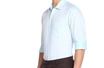 Arrow Men’s Checkered Full Sleeve Slim Fit Cutaway Collar Cotton Formal Shirt (ARADOSH1368_Light Blue_39)