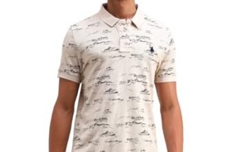 U.S. POLO ASSN. Mens All Over Printed Half Sleeve Polo T-Shirts (UDTSHS1171_Beige_M)