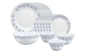 Larah By Borosil Mist Opalware Dinner Set, 19 Pieces, White