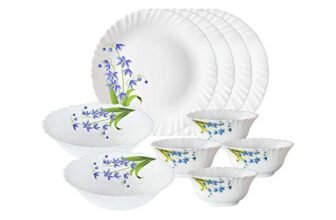 Larah By Borosil Lavender Opalware Floral Dinner Set, 10 -Piece, White