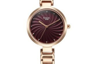 Titan Raga Memoirs Quartz Analog Burgundy Dial with Rose Gold Color Metal Strap Watch for Women