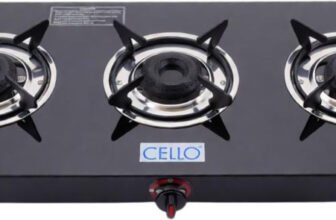 CELLO Crowne 3 Burner Black Gas Cooktop,Toughened Glass, ISI Certified 1 Year Warranty Glass Manual Gas Stove(3 Burners)