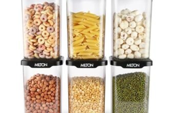 MILTON Square Premium Containers for Kitchen Storage Set of 6 (1100 ml each) Food Grade, BPA Free I Stackable, Transparent I Durable, Multi-purpose, Space Saving, Black