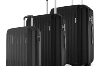 Safari Genius Alley Set of 3 (Cabin + Medium + Large) Trolley Bags, Hard Case Polypropylene, 4 Wheels, 360 Degree Wheeling Luggage, Suitcase for Travel, Black