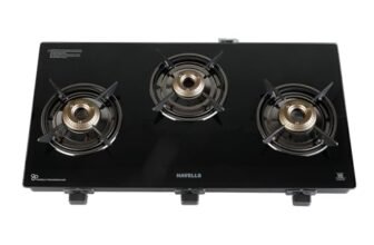 Havells GEOSLIM JUMBO Gas stove |3 Heavy Duty Forged Brass Burner|6 mm Toughened Glass|Premium Valves|Removable Drip Tray|Soft Touch Knobs|5 year Warranty on Burners, Glass & Valves by Havells (Black)