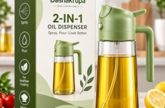 Dashakrupa 2-in-1 Oil Sprayer & Dispenser Bottle 500 ml, Hard Plastic Cooking Oil Spray Bottle with Spray Nozzle, Refillable Mister for Air Fryer, BBQ, Salad, Roasting & Kitchen Use