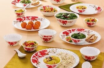 Larah by Borosil 27 Pieces Rose Red Opalware Dinner Set for Family of 6