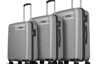 Aristocrat Axis Set of 3 Trolley Bag 56, 66 & 76cm | Small+Medium+Large | Hard Luggage | Smooth 8-Wheel Suitcase | Combination Lock with Sturdy Zipper | 3-Year International Warranty (Silver)