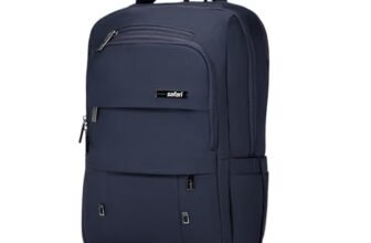 Safari Elite 25L Formal Laptop Backpack Bag for Men & Women, Ideal for Office Use/School/College Boys and Girls, 2 Compartment Compact Backpack with PU Fabric, Trolley Sleeve & Organizer, Color Navy