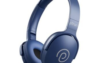 pTron Studio w/ 60Hrs Playtime, Wireless Over-Ear Headphones with HD Mic, Dual-Device Pairing, Immersive Sound, 40mm Drivers, BT5.4, 3.5mm Aux Port, TF Card Slot & Type-C Fast Charging (Blue)