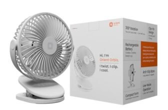 Orient Electric Orbis Rechargeable Personal Fan | 360° Rotation | 1800 mAh Battery | 4 Speed Modes with Timer | Quiet Operation | USB Type-C Charging | Clip-On Mini Fan | Cloud White