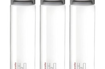 CELLO H2O Glass Fridge Water Bottle with Plastic Cap | Leak proof & break-proof | Wide mouth & Easy to Clean | Best Usage for Office/School/College | Set of 3, 920ml | Black