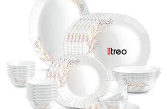 Treo by Milton Opalware Aurelia Silvia Dinner Set of 27 | Serving for 6 | Microwave & Dishwasher Safe | Bone-Ash Free | Tempered Toughness | Plates & Bowls | Crockery Set for Dining & Gifting | White
