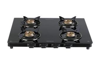 Havells GEOSLIM Gas stove |4 Heavy Duty Forged Brass Burner|6 mm Toughened Glass|Premium Valves|Removable Drip Tray|Soft Touch Knobs|5 year Warranty on Burners, Glass & Valves by Havells (Black)