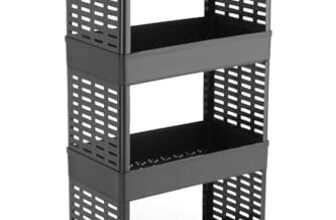 RADIANT 4 Layer Multipurpose Plastic Trolley with Dish Rack for Kitchen Fruit Vegetable Storage Basket Kitchenware Food, Snacks, Toys, Tiered Shelf (Black) (Plastic Jali)