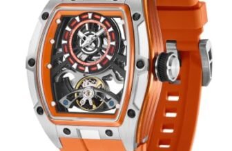 French Connection Limited Edition | Stealth Series | Skeleton Dial | Stainless Steel Silver & Orange Case | Premium Orange Silicone Strap | Automatic Watch for Men – FCA48O