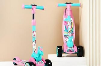 Kidsmate Unicorn Kick Scooter for Kids Age 3-8 Years | 3-Level Adjustable Height & PVC Wheels | Wide Non-Slip Deck & Rear Push Brake | Foldable Kids Scooters for Boys & Girls – Pink