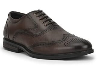 Liberty Fortune HOL-125E Lacing Brogue Shoes for Men with PU Sole | Comfortable & Lightweight | Cushioned Footbed | Durable & Trendy Design | Leather Insole | Formal Footwear (Brown – 40)