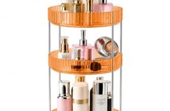 Aliensware 3 Layer 360° Rotating Makeup Organizer Box, Cosmetic Storage Drawers, Plastic Bathroom Vanity Makeup Holder Stand for Lipsticks, Nail Polishes,Dressing Table,Perfume & Accessories(saffron)