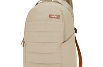 Safari Rizz 24L Laptop Backpack Bag for Men & Women, Casual 2 Compartment School Bag for Boys & Girls, Comes with Smart Trolley Sleeve, Organizer & Bottle Holder, Office Bag, Color – Beige