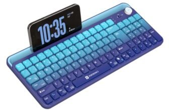 Portronics Bubble 4.0 Wireless Keyboard with Bluetooth + 2.4 GHz USB Receiver, Rechargeable Battery, Volume Control Knob, Multimedia Hotkeys with Numpad, for Laptop, PC, Smartphone, Tablet(Blue)