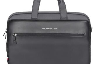 Tommy Hilfiger Crossbody Office Bag & Business Case for Men Prophecy | Grey+Black | 14 Inch Laptpop Compartment | 10 Ltr Capacity | Double Strap Grab Handle | 1 Year Warranty